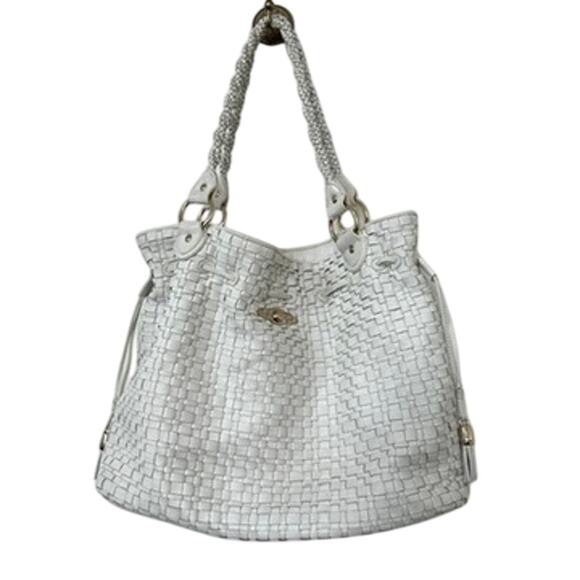 Elliott Lucca White Woven Leather Tote Boho Cottage Minimalist Neutral Coastal - Picture 5 of 11